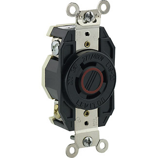 20-Amp, 277/480-Volt- 3PY, Flush Mounting Locking Receptacle, Industrial Grade, Non-Grounding, V-0-MAX, Black