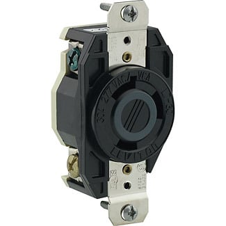 30-Amp, 277-Volt, Flush Mounting Locking Receptacle, Industrial Grade, Grounding, V-0-MAX, Black