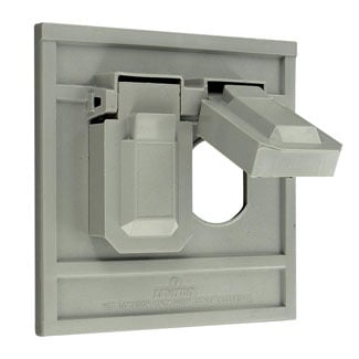 1-Gang Duplex Device Wallplate Cover, Oversize, Weather-Resistant, Thermoplastic, Device Mount, Horizontal, Gray