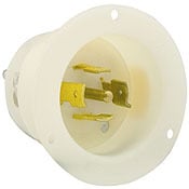 20 Amp, 277/480 Volt- 3PY, Flanged Inlet Locking Receptacle, Industrial Grade, Grounding, White