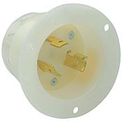 20 Amp, 480 Volt, Flanged Inlet Locking Receptacle, Industrial Grade, Grounding, White