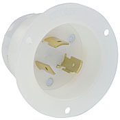 20 Amp, 125/250 Volt, Flanged Inlet Locking Receptacle, Industrial Grade, Non-Grounding, White