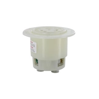 20-Amp, 600 Volt, Flanged Outlet Locking Receptacle, Industrial Grade, Grounding, White