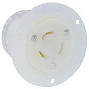 20 Amp, 125/250 Volt, NEMA L10-20R, 3P, 3W, Flanged Outlet Locking Receptacle, Industrial Grade, Non-Grounding - WHITE