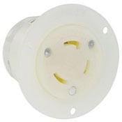 30 Amp, 250 Volt, Flanged Outlet Locking Receptacle, Industrial Grade, Grounding, White
