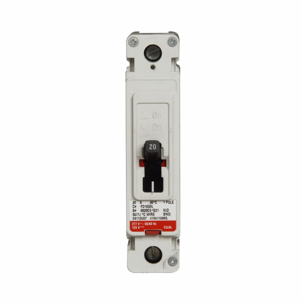 Eaton Series C complete molded case circuit breaker, F-frame, FD, Complete breaker, Fixed thermal, fixed magnetic trip type, Single-pole, 15A, 347 Vac, 125 Vdc, 35 kAIC at 277 Vac, 18 kAIC at 347 Vac, Line and load, 50/60 Hz