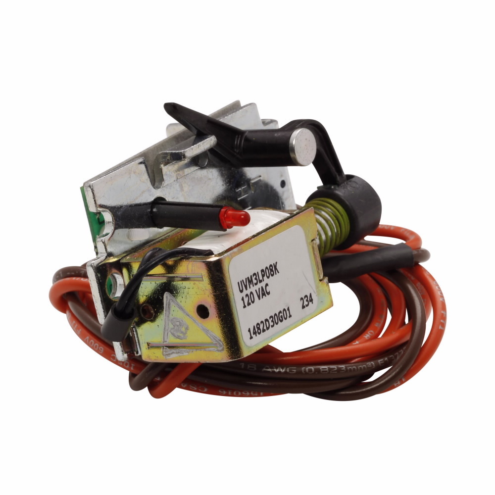 Eaton molded case circuit breaker accessory undervoltage release, Heavy duty, 120 V, Frame J-K, Series C, Pigtail leads, K-Frame mining undervoltage release mechanism, Left-hand mounting
