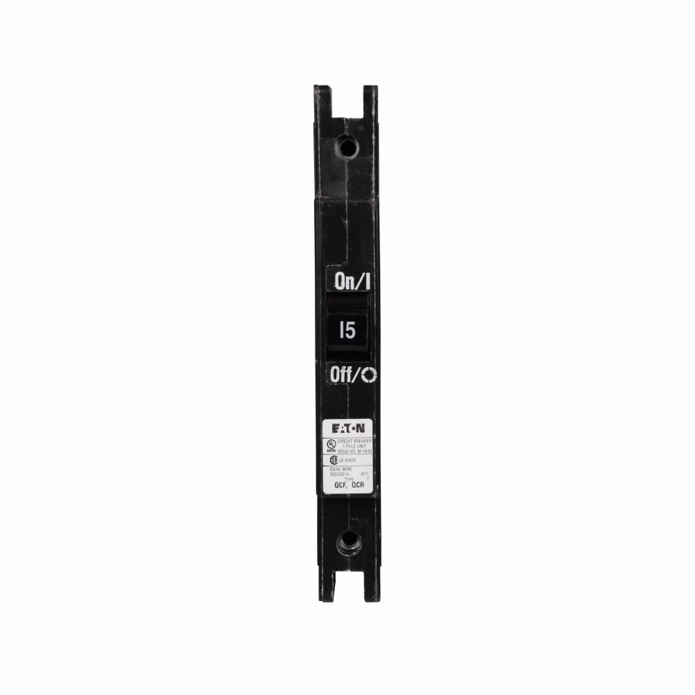Eaton Quicklag Type QCF 1/2-inch Industrial Thermal-Magnetic Circuit Breaker,Industrial circuit breaker,15 A,10 kAIC,Single-pole,120/240 V,Thermal-magnetic,Cable-in/cable-out,QCF,Non-interchangeable