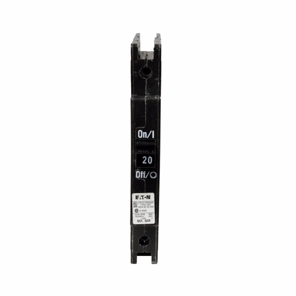 Eaton Quicklag Type QCF 1/2-inch Industrial Thermal-Magnetic Circuit Breaker,Industrial circuit breaker,20 A,10 kAIC,Single-pole,120/240 V,Thermal-magnetic,Cable-in/cable-out,QCF,Non-interchangeable