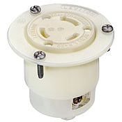 30 Amp, 600 Volt, Flanged Outlet Locking Receptacle, Industrial Grade, Grounding, White