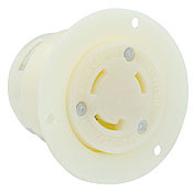 30 Amp, 125/250 Volt, NEMA L10-30R, 3P, 3W, Flanged Outlet Locking Receptacle, Industrial Grade, Non-Grounding - WHITE