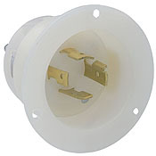 20 Amp, 125/250 Volt, NEMA L14-20P, 3P, 4W, Flanged Inlet Locking Receptacle, Industrial Grade, Grounding - WHITE