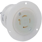 20 Amp, 125/250 Volt, Flanged Outlet Locking Receptacle, Industrial Grade, Grounding, White