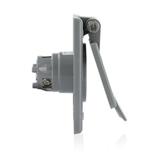15 Amp, 250 Volt, Power Inlet Receptacle, Locking Blade, Industrial Grade, Self Grounding, Gray