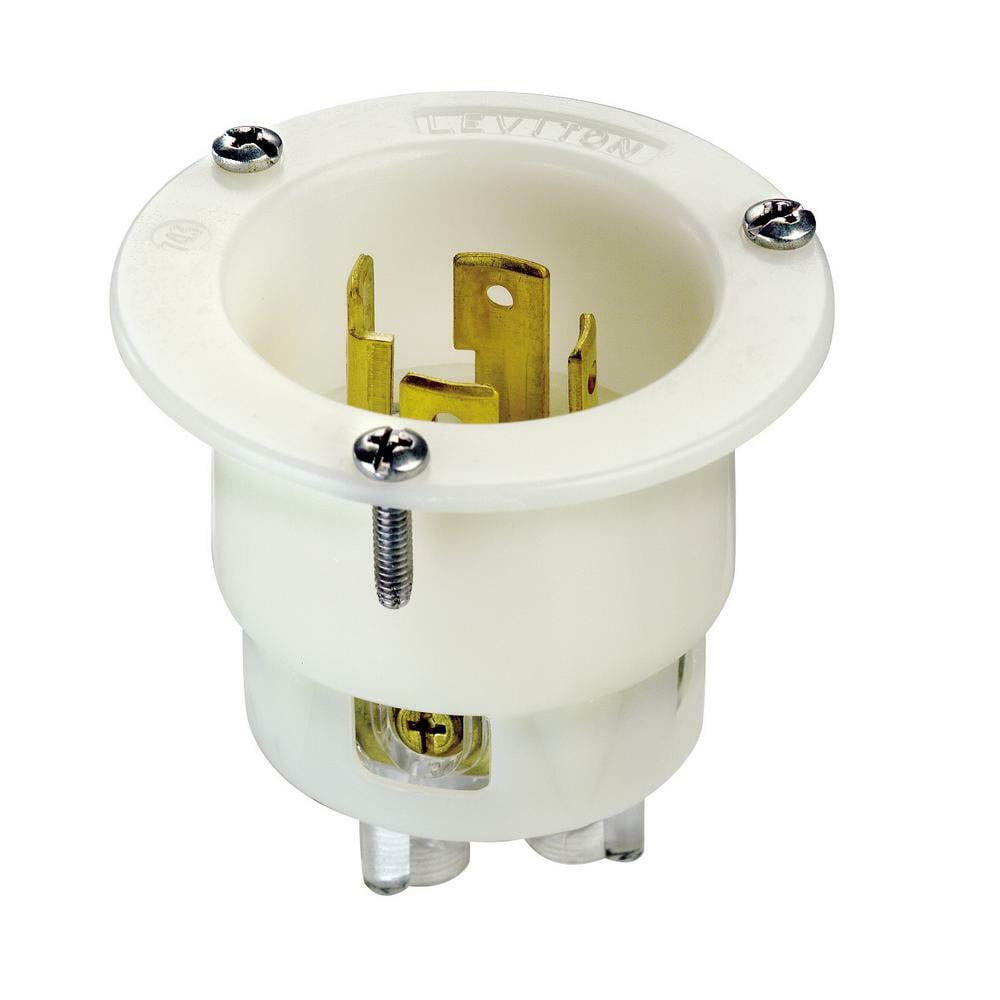 30-Amp, 125/250 Volt, Flanged Inlet Locking Receptacle, Industrial Grade, Grounding, White