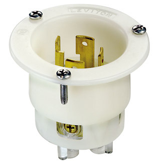 30 Amp, 250 Volt- 3PY, Flanged Inlet Locking Receptacle, Industrial Grade, Grounding, White