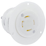 30-Amp, 125/250 Volt, Flanged Outlet Locking Receptacle, Industrial Grade, Grounding, White