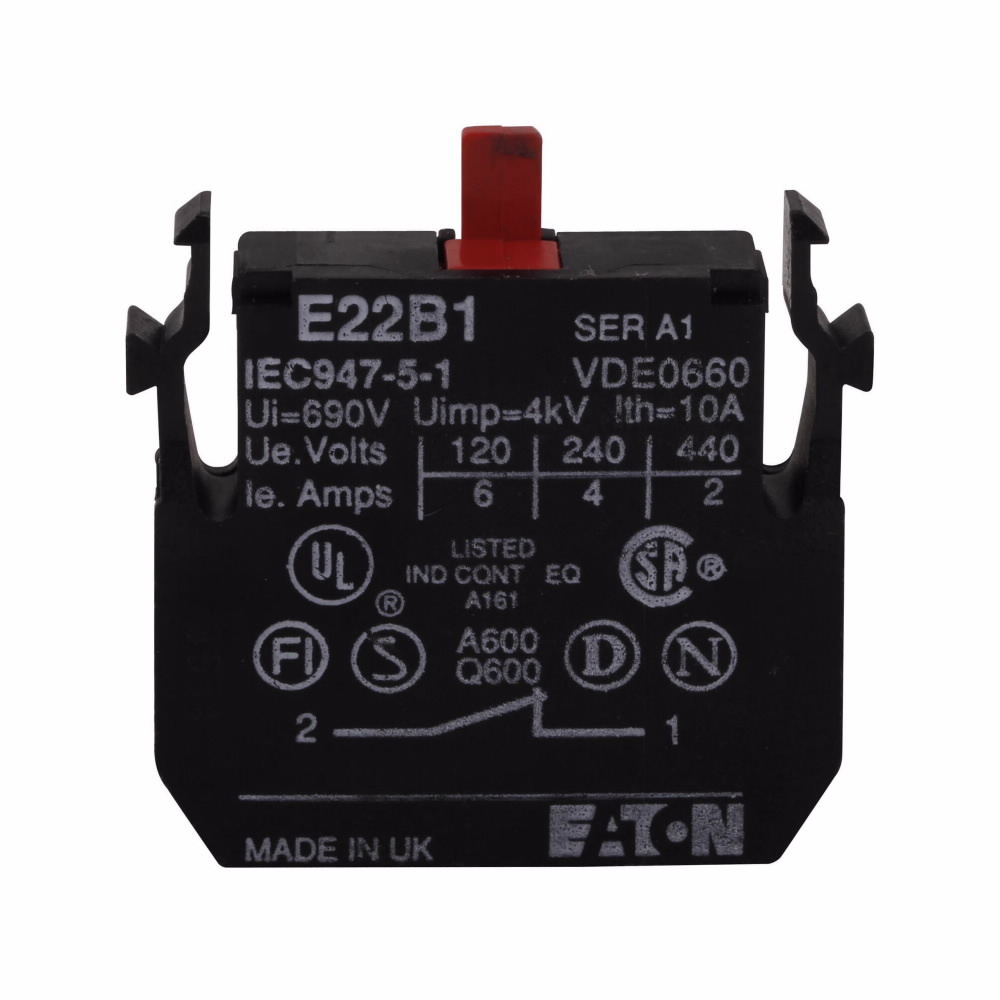 Eaton E22 pushbutton contact block, 22.5 mm, 1NC, Non-metallic Heavy-Duty