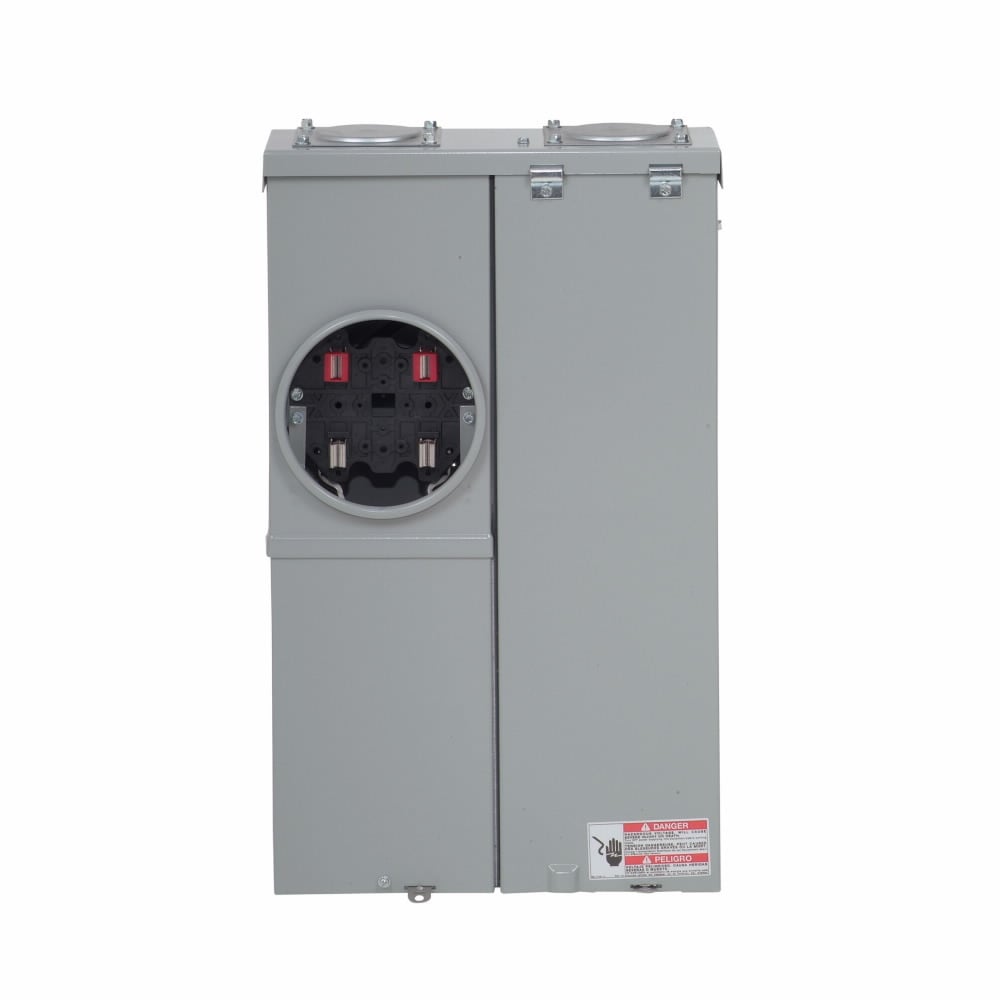 Eaton Meter Breaker EUSERC Type BR, Main lug, 125 A, 120/240V, Ring, 2 spaces, 4 circuits, Surface mounting, Box size A, Aluminum bus, Overhead/underground feed, Four-jaws, 1 socket, #6-250 kcmil line, #14-2/0 AWG ground
