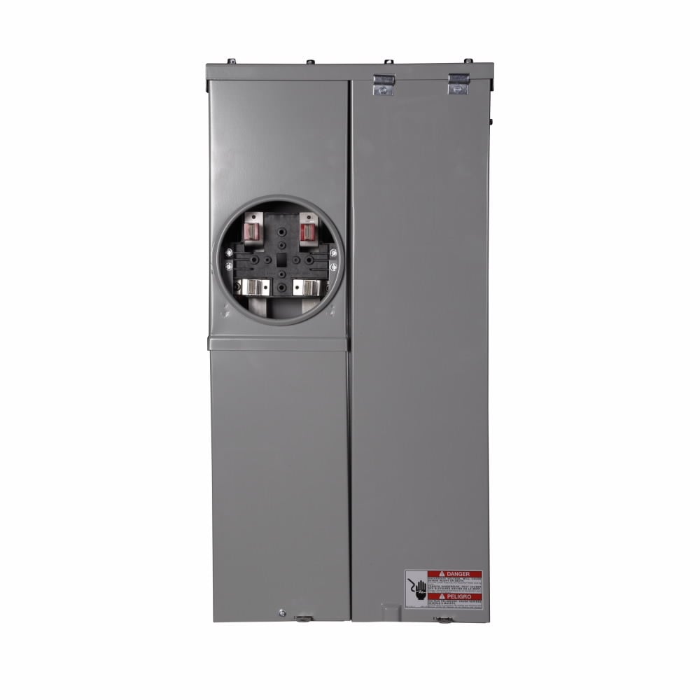 Eaton Meter Breaker EUSERC Type BR, Main lug, 200A, 120/240V, Ring, 2 spaces, 4 circuits, Surface mounting, Box size A, Aluminum bus, Overhead/underground feed, Four-jaws, 1 socket, #6-250 kcmil line, #6-250 kcmil ground