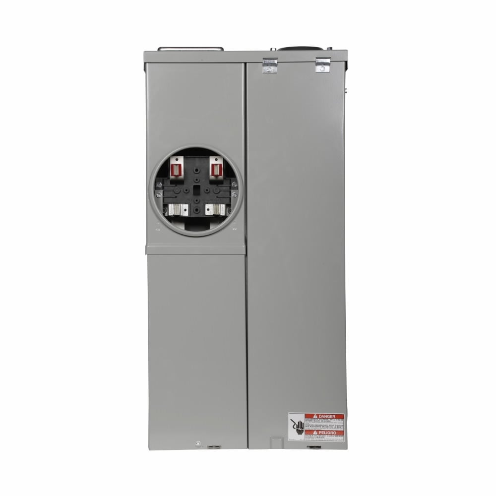 Eaton Type BR Meter breaker EUSERC, CSR2200N main breaker, 200A, 120/240V, Ring, 8 spaces, 8 circuits, 22 kAIC, Surface mounting, Box size A, Aluminum bus, OH/UG feed, Four-jaws, 1 socket, #6-250 kcmil line, #6-250 kcmil ground