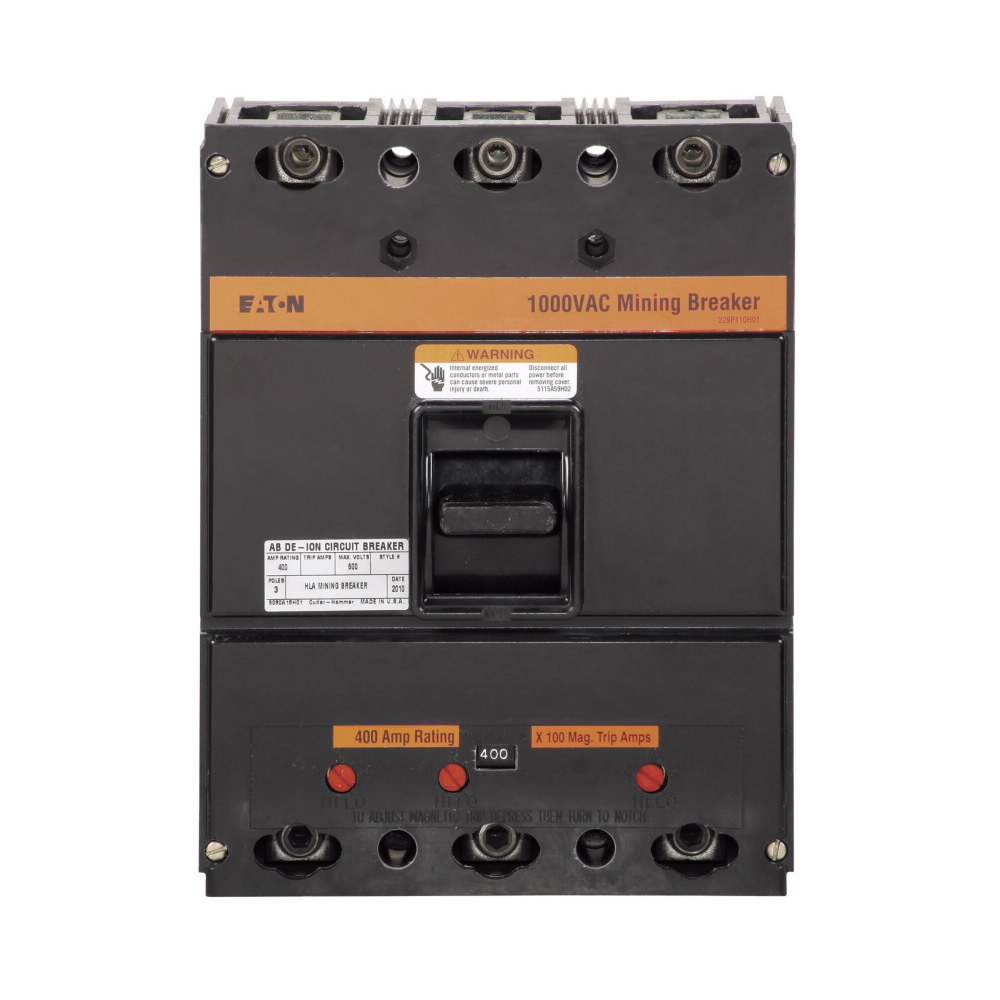 Eaton Classic molded case circuit breaker trip unit, L-frame, HLA, Trip unit, Interchangeable thermal-magnetic trip type, 2000-4000A trip rating, Three-pole, 400A, 600 Vac, 65 kAIC at 240 Vac, 35 kAIC at 600 Vac