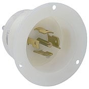 20 Amp, 120/208 Volt- 3PY, Flanged Inlet Locking Receptacle, Industrial Grade, Grounding, White