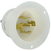 30-Amp, 277/480 Volt- 3PY, Flanged Inlet Locking Receptacle, Industrial Grade, Grounding, White