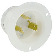 30 Amp, 125 Volt, NEMA L5-30P, 2P, 3W, Locking Flanged Inlet , Industrial Grade, Grounding, White