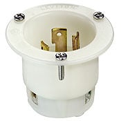 30 Amp, 250 Volt, NEMA L6-30P 2P, 3W, Flanged Inlet Locking Receptacle, Industrial Grade, Grounding, White