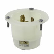 30 Amp, 277 Volt, Flanged Inlet Locking Receptacle, Industrial Grade, Grounding, White