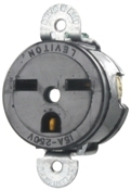 15 Amp, 250 Volt, Short Strap Single Receptacle, Straight Blade, Commercial Grade, Grounding, Black