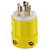 30 Amp, 250 Volt, NEMA L6-30P, 2P, 3W, Locking Plug, Industrial Grade, Grounding, Corrosion Resistant - Yellow-White