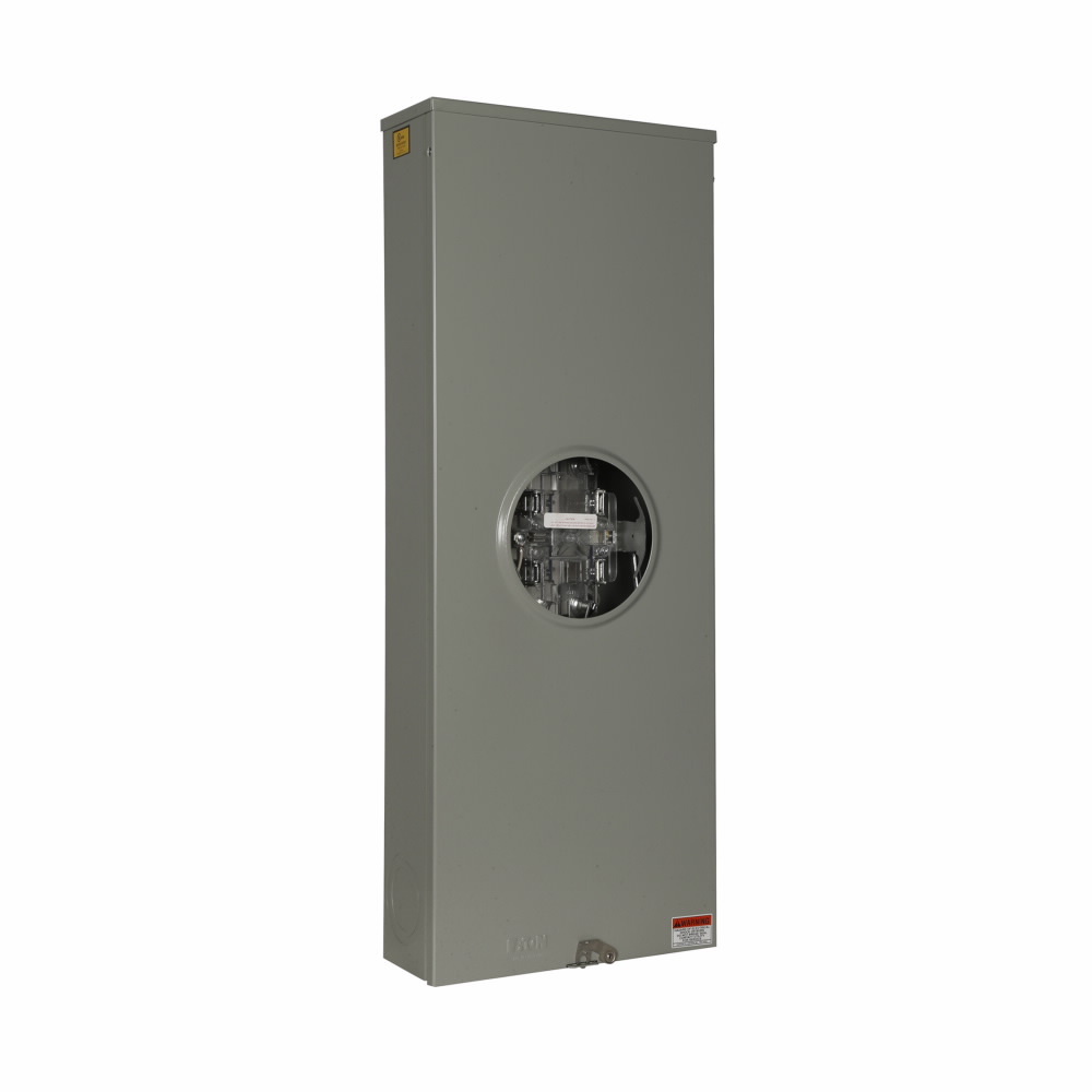 Eaton meter socket, Comm, 320A, Over/under, 5x5 inch hub open, 3/8 inch stud, 5-jaw, 1-phase, 3/8 inch stud, Lever bypass, 3-wire, Ringless, 600 Vac