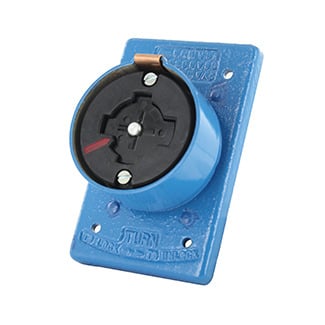 30 Amp-600 VAC / 20 Amp-250 Volt DC 4-Pole 5-Wire Grounding. Single Receptacle w/ Fiberglass Reinforced Nylon Interior w/ Cast Iron and Steel Shell. Fits FS or FD Boxes