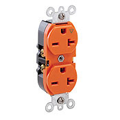 20 Amp, 250 Volt, Industrial Heavy Duty Grade, Duplex Receptacle, Straight Blade, Isolated Ground, Orange