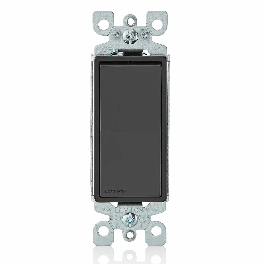 15 Amp, 120/277 Volt, Decora Rocker Single-Pole AC Quiet Switch, Residential Grade, Grounding, Black