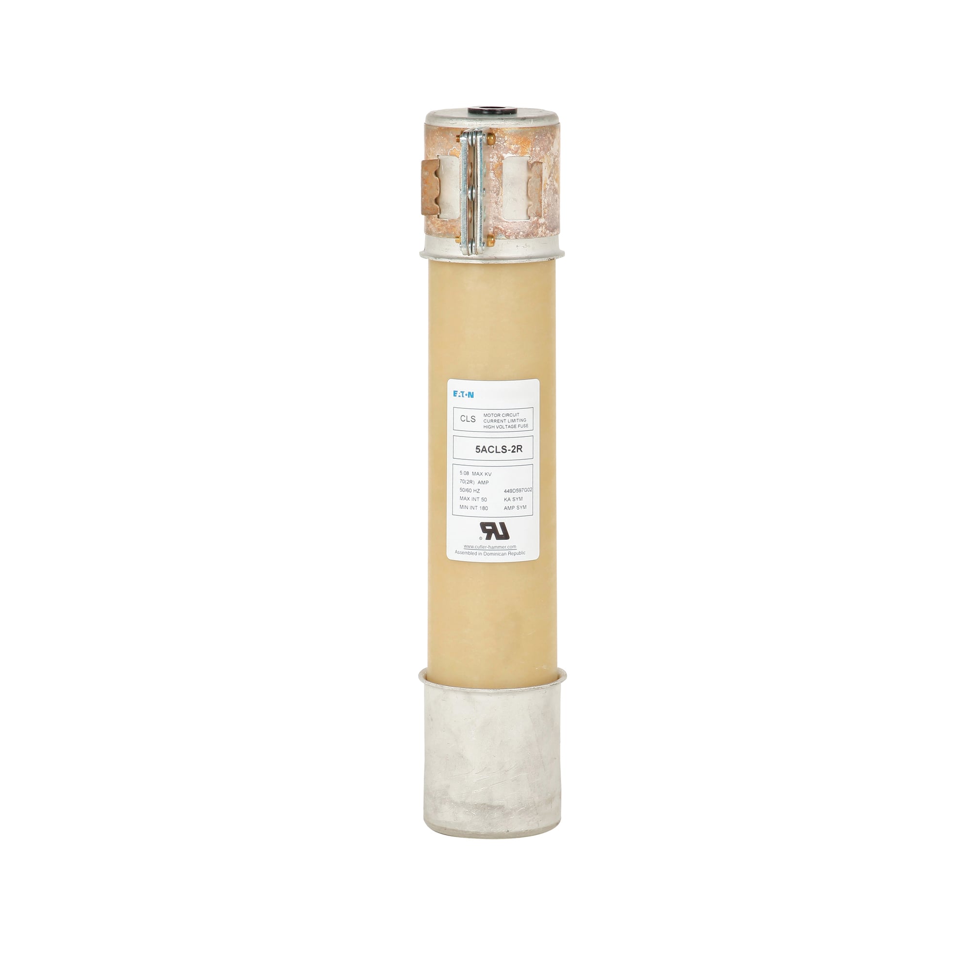Eaton Bussmann series 5ACLS fuse, Single barrel, 3R designation, 4.8 kV, 100A, 50 kAIC, Motor start, ACLS, Class R, Ampgard, Single barrel
