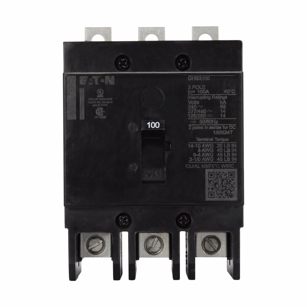 Eaton Series C complete molded case circuit breaker, G-frame, GHB, Complete breaker, Fixed thermal, Fixed magnetic trip type, Three-pole, 60 A, 480Y/277 Vac, 125/250 Vdc, 50/60 Hz