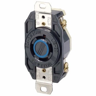 20 Amp, 250 Volt- 3PY, Flush Mounting Locking Receptacle, Industrial Grade, Grounding, V-0-MAX, Black