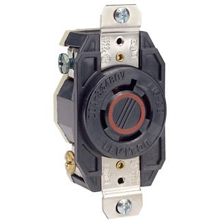 20-Amp, 480-Volt- 3PY, Flush Mounting Locking Receptacle, Industrial Grade, Grounding, V-0-MAX, Black