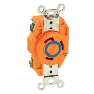 30 Amp, 250 Volt, Flush Mounting Locking Receptacle, Industrial Grade, Isolated Ground, V-0-MAX, Orange