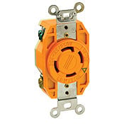 30 Amp, 125/250 Volt, NEMA L14-30R, 3P, 4W, Flush Mtg Locking Receptacle,Industrial Grade, Isolated Ground, V-0-MAX - Orange