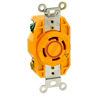 30-Amp, 250-Volt- 3PY, Flush Mounting Locking Receptacle, Industrial Grade, Isolated Ground, Orange