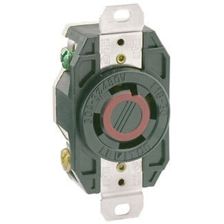 30 Amp, 480 Volt- 3PY, Flush Mounting Locking Receptacle, Industrial Grade, Grounding, V-0-MAX, Black