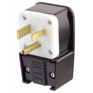 50 Amp, 250 Volt, Straight Blade, Plug, Industrial Grade, Grounding, Angle, Black