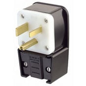50-Amp, 277 Volt, Straight Blade, Plug, Industrial Grade, Grounding, Angle, Black