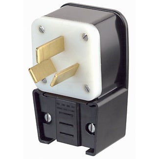 50 Amp, 125/250 Volt, Straight Blade, Plug, Industrial Grade, Non-Grounding, Angle, Black
