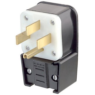 50 Amp, 125/250 Volt, Straight Blade, Plug, Industrial Grade, Grounding, Angle, Black