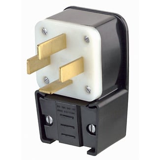 60 Amp, 277 Volt, Straight Blade, Plug, Industrial Grade, Angle, Non-Grounding, Black